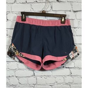 Roxy Navy Blue & Pink Athletic‎ Running Shorts with Floral Pattern Detail Size M